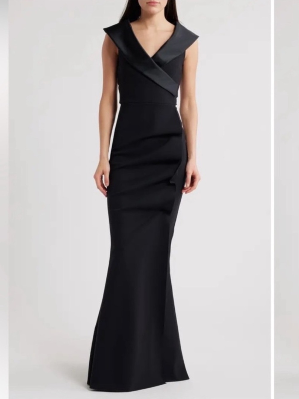 Chiara Boni Fiy Satin Trim Mermaid Gown Maxi Dress in Nero Black Size 4